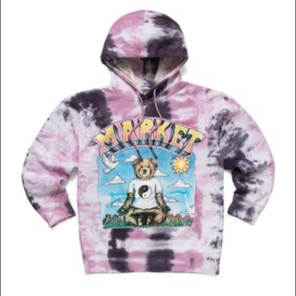 Chinatown Market NAMASTE BEAR DAY AND NIGHT TIE-DYE HOODIE - LAVENDER LIZARD - Picture 1 of 7